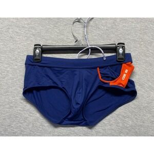 Code 22 Swim Briefs Mens Small Navy Blue Orange Pouch Front Drawstring Beach